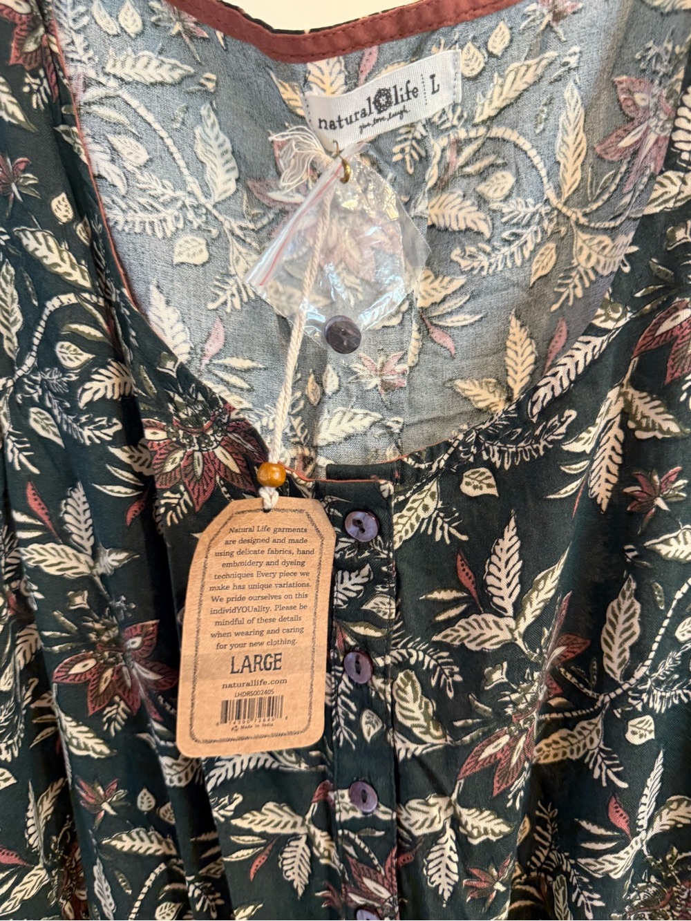 Natural Life Floral Boho Maxi Dress Large NWT Sleeveless Button Front Pockets Co - Picture 10 of 10